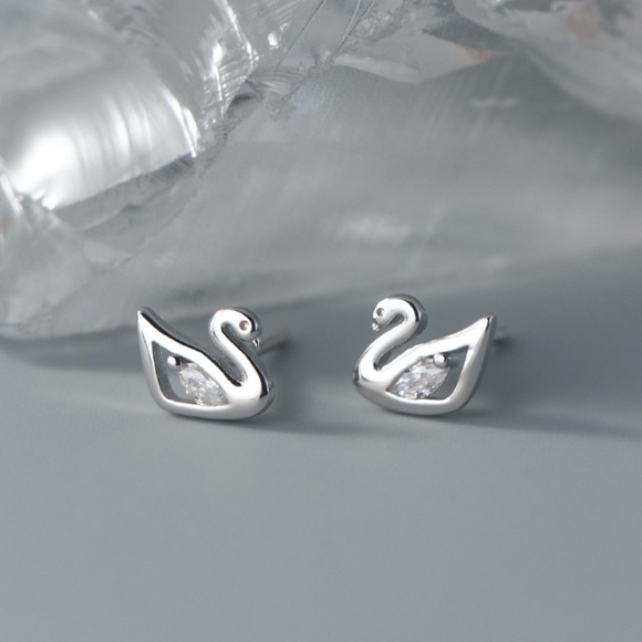 Sterling Silver Swan Bird Earrings (Also comes in Rose Gold) - Picture 5 of 6